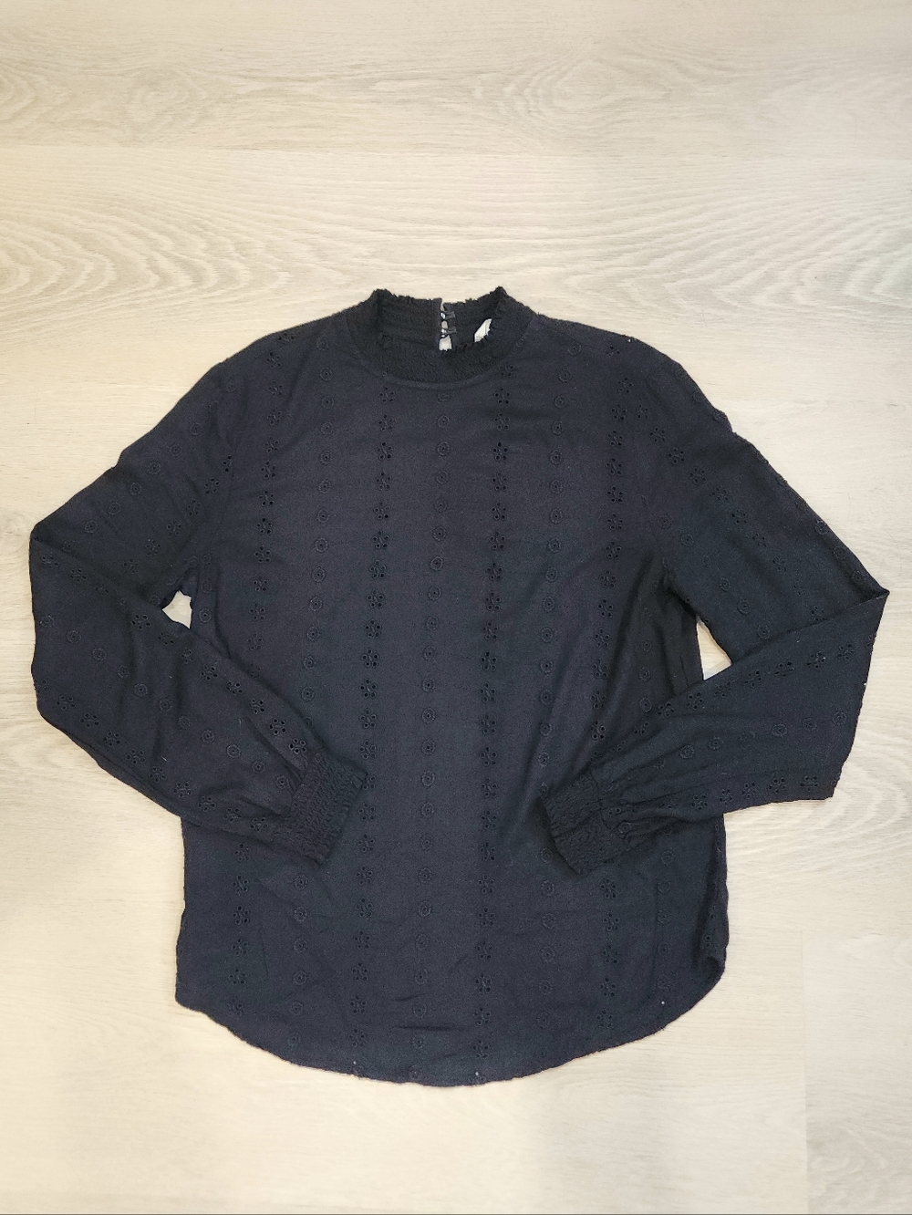 Women's Black Eyelet Long-Sleeve Blouse
